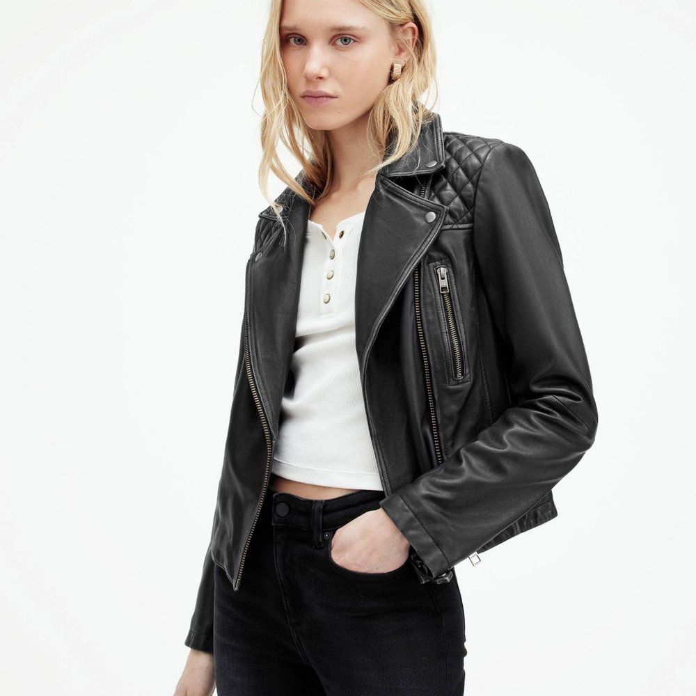 AllSaints Catch Crop Leather Biker Jacket (Size 4)